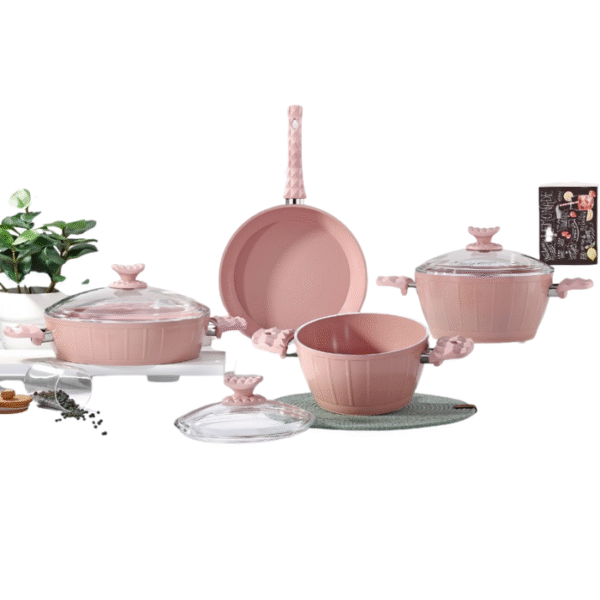 7PCS PINK COOKWARE SET